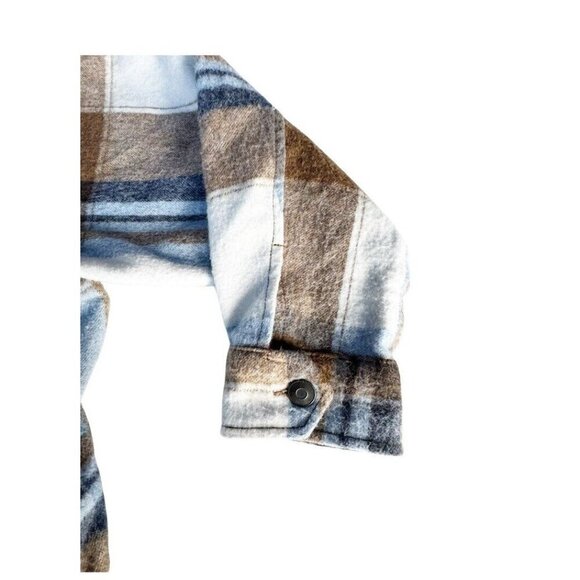 Zara Woman's Sz XS Blue Brown Plaid Wool Blend Italian Fabric Jacket Shacket - Picture 9 of 11